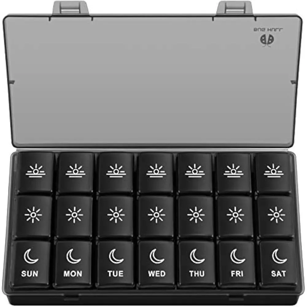 Bug Hill Black Weekly Pill Organizer (3X a Day/7 Days a Week) Great for Travel